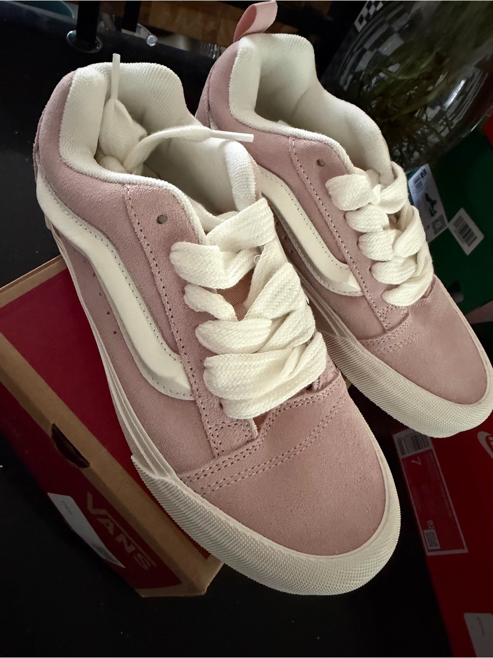 Vans Pink Suede Low-Top Sneakers with Cream Stripe
